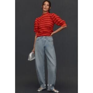 NWT Anthropologie English Factory Short-Sleeve Mock-Neck Textured Top Size XS